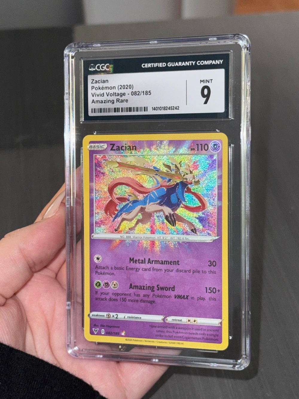 Zacian Pokemon (2020) Vivid Voltage 082/185 Holo Card - Amazing Rare CGC MAINT 9